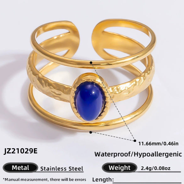 Ring Natural Stone Retro Light Luxury Colorretaining Devil's Eye Stainless Steel Geometric Electroplating Women's Jewelry
