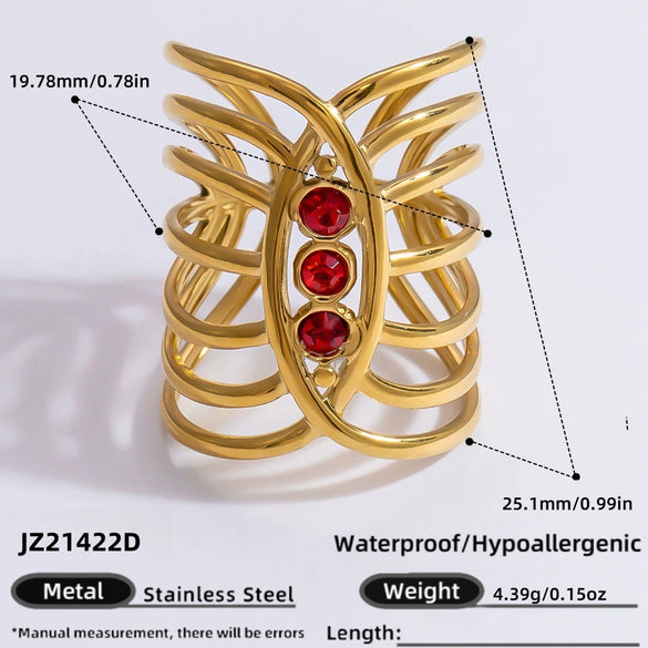 Ring Natural Stone Retro Light Luxury Colorretaining Devil's Eye Stainless Steel Geometric Electroplating Women's Jewelry