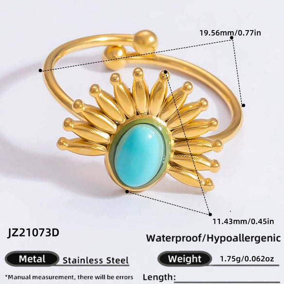 Ring Natural Stone Retro Light Luxury Colorretaining Devil's Eye Stainless Steel Geometric Electroplating Women's Jewelry