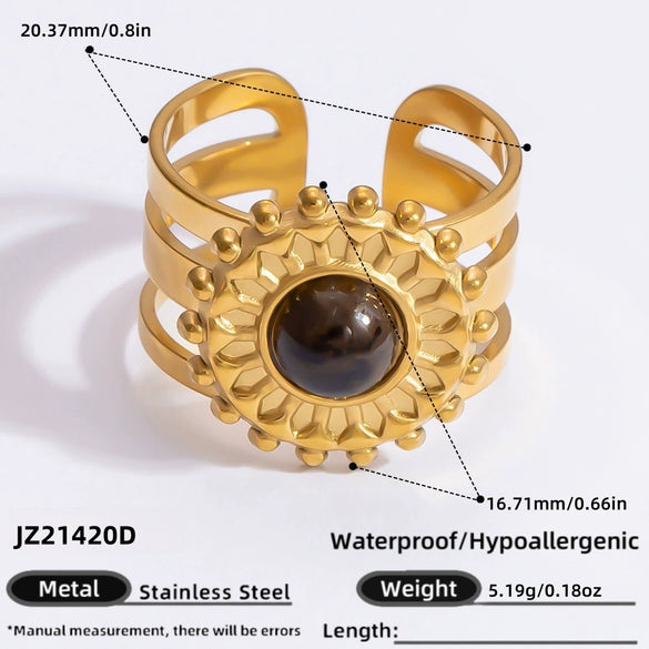 Ring Natural Stone Retro Light Luxury Colorretaining Devil's Eye Stainless Steel Geometric Electroplating Women's Jewelry
