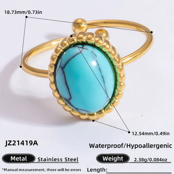 Ring Natural Stone Retro Light Luxury Colorretaining Devil's Eye Stainless Steel Geometric Electroplating Women's Jewelry