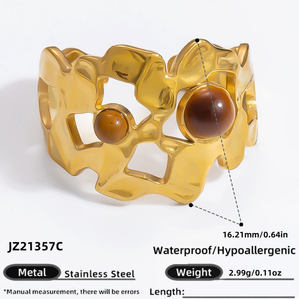 Ring Natural Stone Retro Light Luxury Colorretaining Devil's Eye Stainless Steel Geometric Electroplating Women's Jewelry