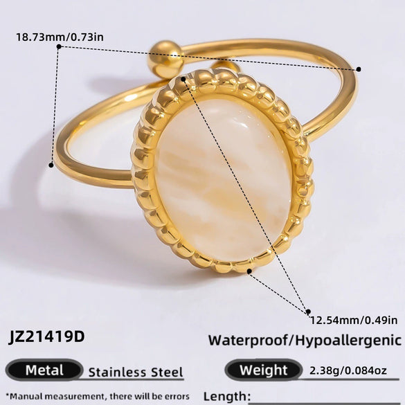 Ring Natural Stone Retro Light Luxury Colorretaining Devil's Eye Stainless Steel Geometric Electroplating Women's Jewelry
