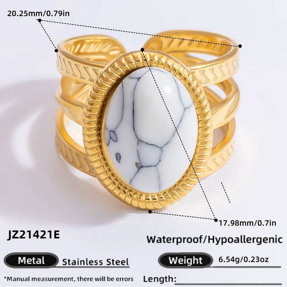 Ring Natural Stone Retro Light Luxury Colorretaining Devil's Eye Stainless Steel Geometric Electroplating Women's Jewelry