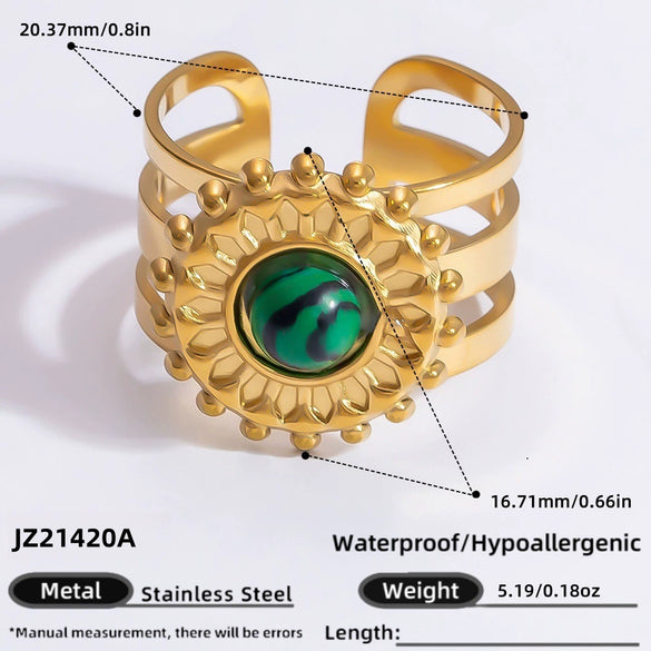 Ring Natural Stone Retro Light Luxury Colorretaining Devil's Eye Stainless Steel Geometric Electroplating Women's Jewelry