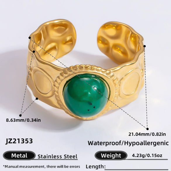 Ring Natural Stone Retro Light Luxury Colorretaining Devil's Eye Stainless Steel Geometric Electroplating Women's Jewelry