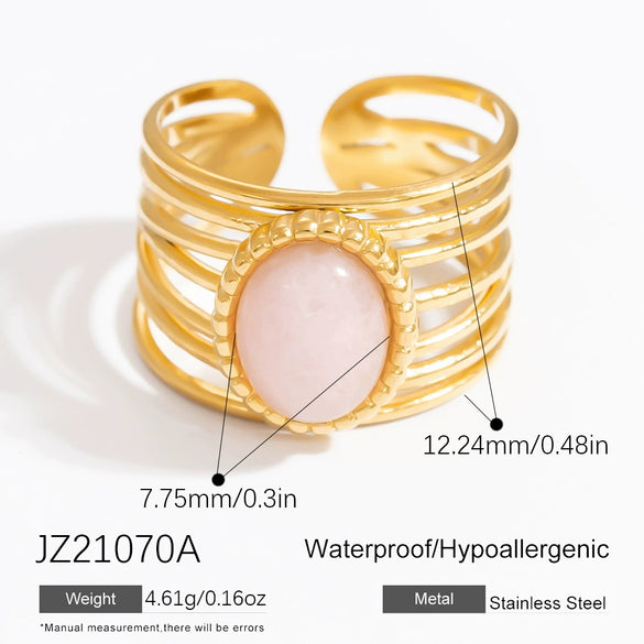 Ring Natural Stone Retro Light Luxury Colorretaining Devil's Eye Stainless Steel Geometric Electroplating Women's Jewelry