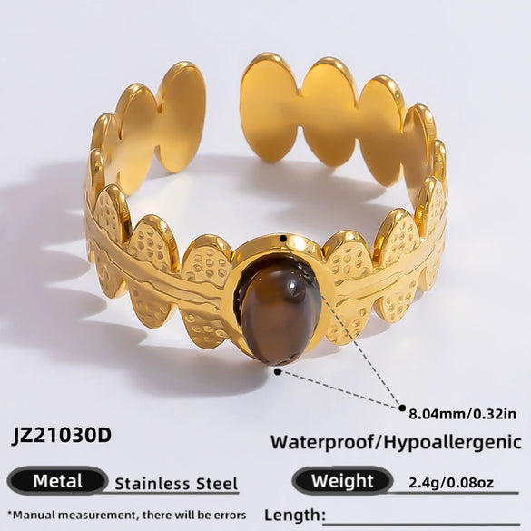 Ring Natural Stone Retro Light Luxury Colorretaining Devil's Eye Stainless Steel Geometric Electroplating Women's Jewelry