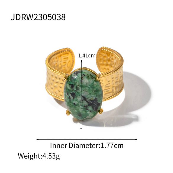 Ring Natural Stone Stainless Steel Geometric Electroplating Women's Highend Jewelry Retro Simple