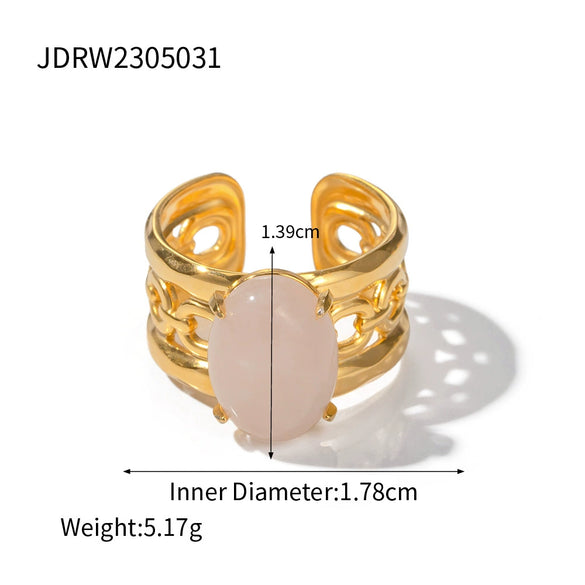 Ring Natural Stone Stainless Steel Geometric Electroplating Women's Highend Jewelry Retro Simple