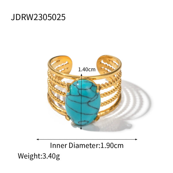 Ring Natural Stone Stainless Steel Geometric Electroplating Women's Highend Jewelry Retro Simple