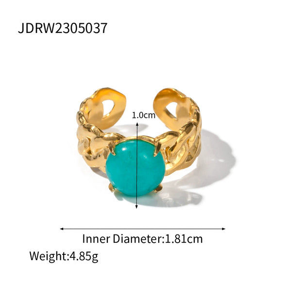 Ring Natural Stone Stainless Steel Geometric Electroplating Women's Highend Jewelry Retro Simple