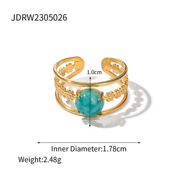Ring Natural Stone Stainless Steel Geometric Electroplating Women's Highend Jewelry Retro Simple
