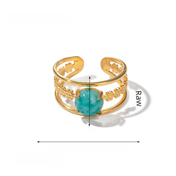Ring Natural Stone Stainless Steel Geometric Electroplating Women's Highend Jewelry Retro Simple