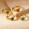 Ring Natural Stone Titanium Steel Animal Zodiac Geometric Electroplated Retro Fashion Niche Simple Allmatch