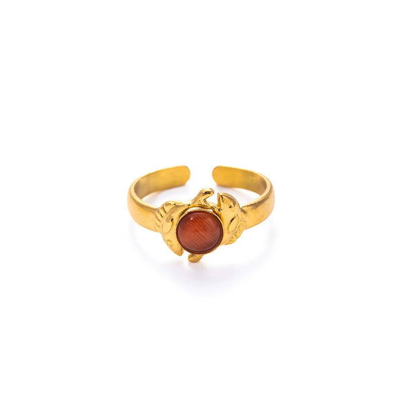 Ring Natural Stone Titanium Steel Animal Zodiac Geometric Electroplated Retro Fashion Niche Simple Allmatch