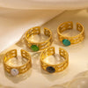 Ring Natural Stone Titanium Steel Geometric U Shape Retro Electroplated 18K Gold Unisex