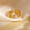 Ring Natural Stone Titanium Steel Geometric U Shape Retro Electroplated 18K Gold Unisex