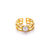Ring Natural Stone Titanium Steel Geometric U Shape Retro Electroplated 18K Gold Unisex
