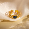 Ring Natural Stone Titanium Steel Geometric U Shape Retro Electroplated 18K Gold Unisex