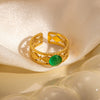 Ring Natural Stone Titanium Steel Geometric U Shape Retro Electroplated 18K Gold Unisex