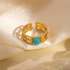 Ring Natural Stone Titanium Steel Geometric U Shape Retro Electroplated 18K Gold Unisex