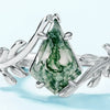 Ring Olive Branch Natural Green Moss Stone S925 Silver Inlaid Aquatic Agate Geometric Retro Women's