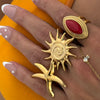 Ring Red Agate Titanium Steel Non Fading Geometric Style Electroplated Jewelry
