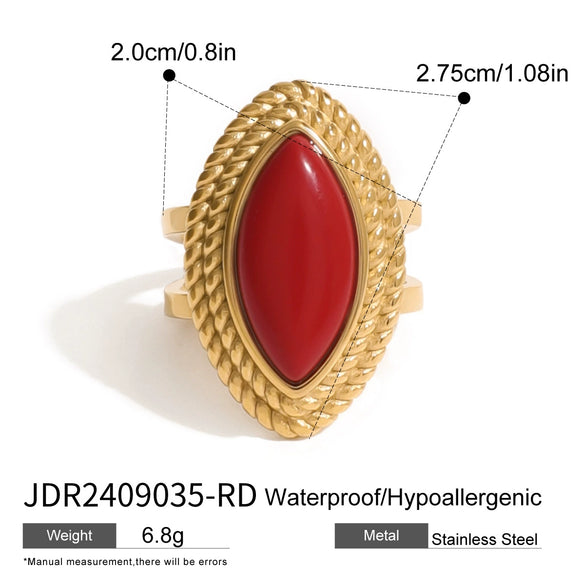 Ring Red Agate Titanium Steel Non Fading Geometric Style Electroplated Jewelry