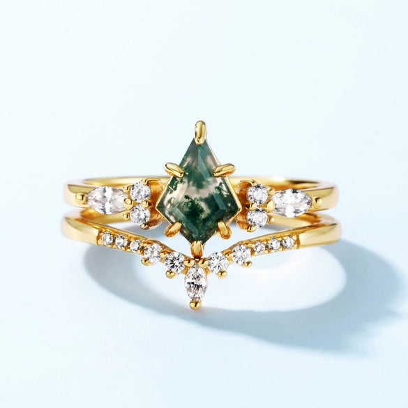 Ring S925 Silver Aqua Agate Stone Geometric Style Diamond Treated