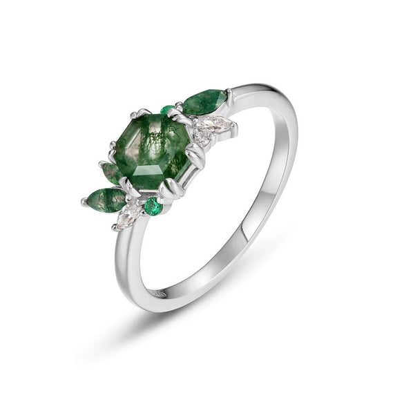 Ring S925 Silver Cultivation Color Treasure Stone Geometric Pattern Diamond Inlay