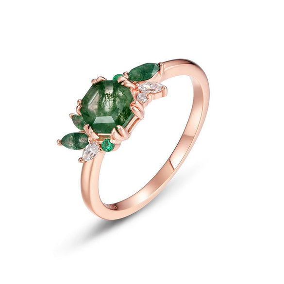 Ring S925 Silver Cultivation Color Treasure Stone Geometric Pattern Diamond Inlay