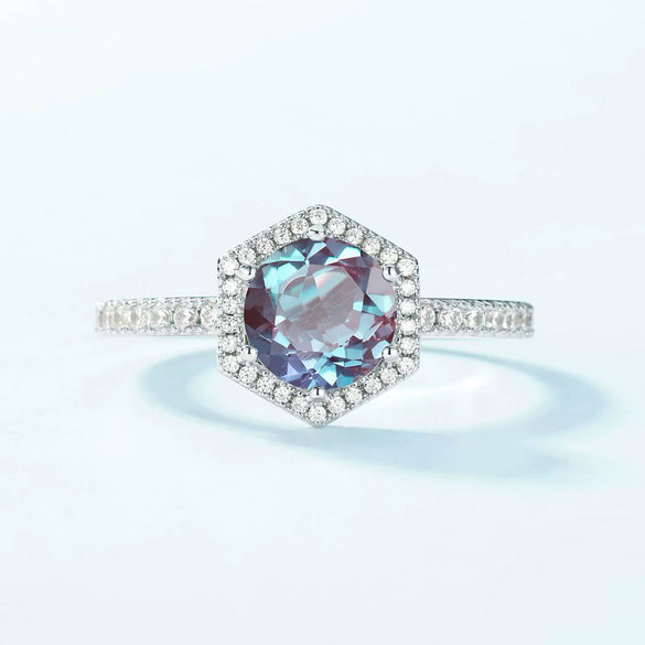 Ring S925 Silver Cultivation Color Treasure Stone Geometric Pattern Diamond Inlay