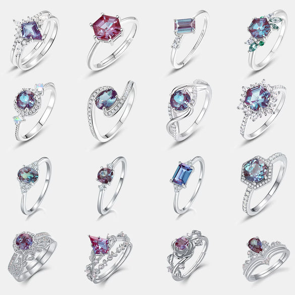 Ring S925 Silver Cultivation Color Treasure Stone Geometric Pattern Diamond Inlay