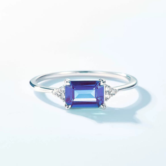 Ring S925 Silver Cultivation Color Treasure Stone Geometric Pattern Diamond Inlay