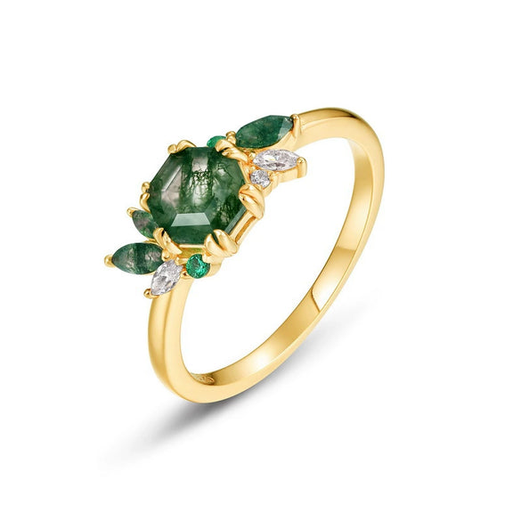 Ring S925 Silver Cultivation Color Treasure Stone Geometric Pattern Diamond Inlay