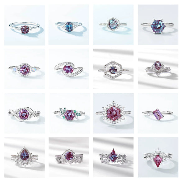 Ring S925 Silver Cultivation Color Treasure Stone Geometric Pattern Diamond Inlay