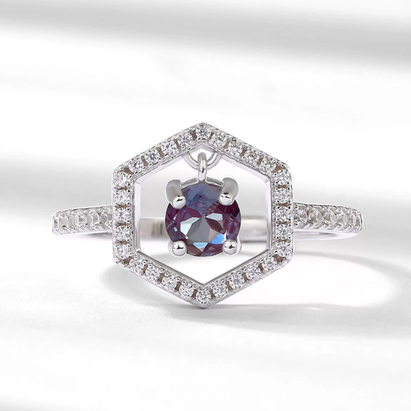 Ring S925 Silver Cultivation Color Treasure Stone Geometric Pattern Diamond Inlay