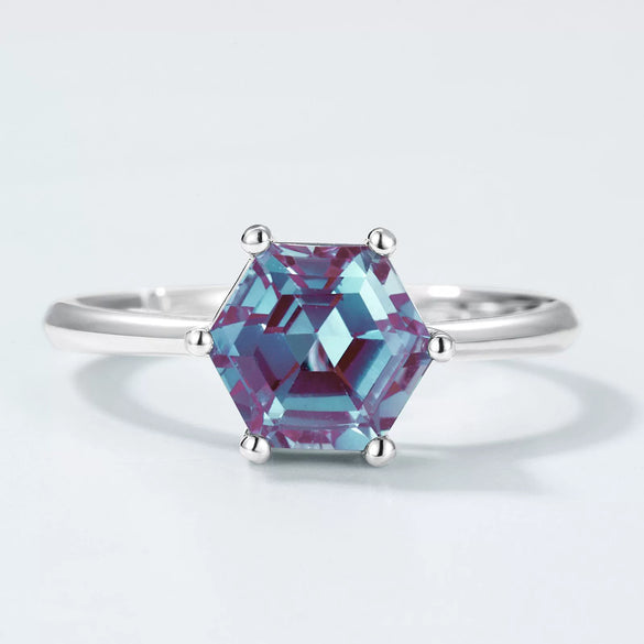 Ring S925 Silver Cultivation Color Treasure Stone Geometric Pattern Diamond Inlay