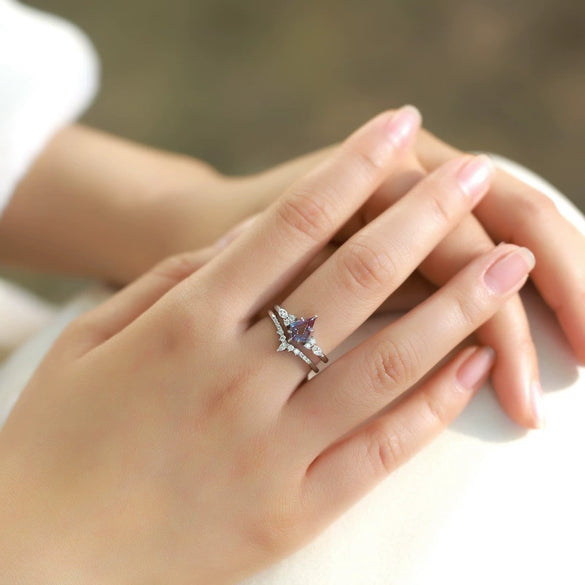 Ring S925 Silver Cultivation Color Treasure Stone Geometric Pattern Diamond Inlay