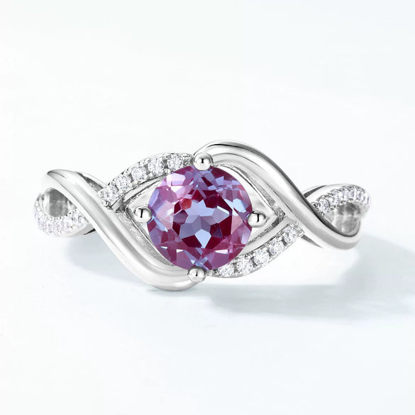 Ring S925 Silver Cultivation Color Treasure Stone Geometric Pattern Diamond Inlay
