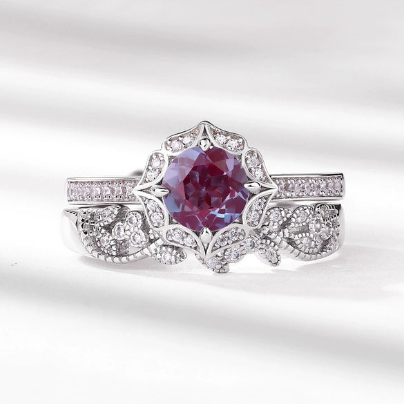 Ring S925 Silver Cultivation Color Treasure Stone Geometric Pattern Diamond Inlay