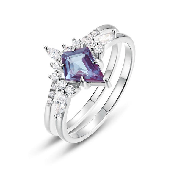Ring S925 Silver Cultivation Color Treasure Stone Geometric Pattern Diamond Inlay