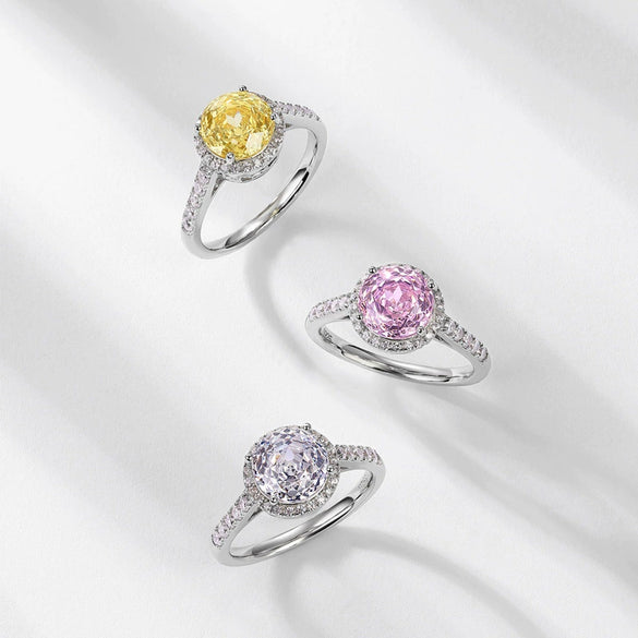 Ring S925 Silver Geometric Color Zirconium Set With Diamond