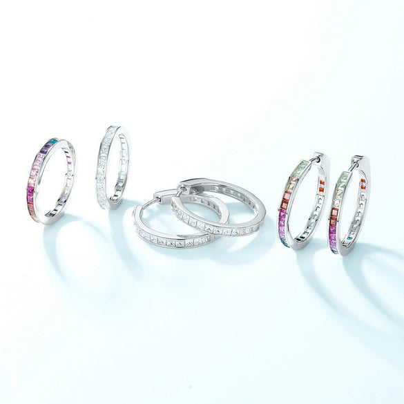 Ring S925 Silver Inlaid Color Treasure Geometric Style Luxury Simple Women's
