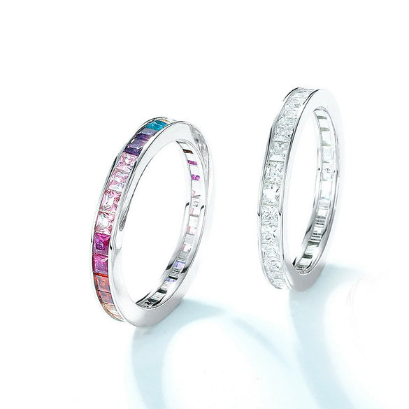 Ring S925 Silver Inlaid Color Treasure Geometric Style Luxury Simple Women's