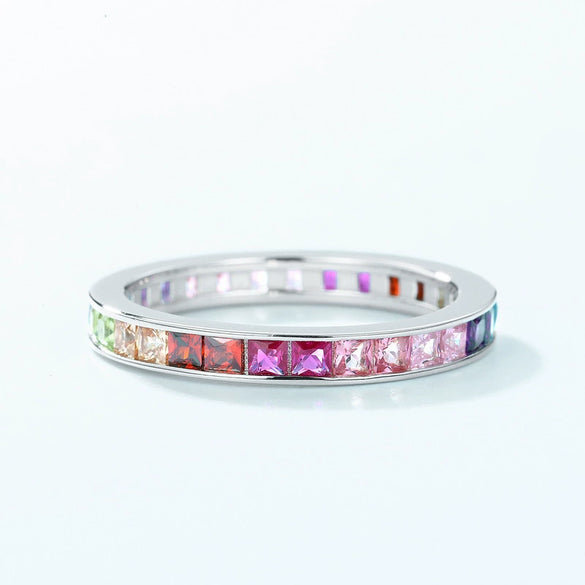 Ring S925 Silver Inlaid Color Treasure Geometric Style Luxury Simple Women's