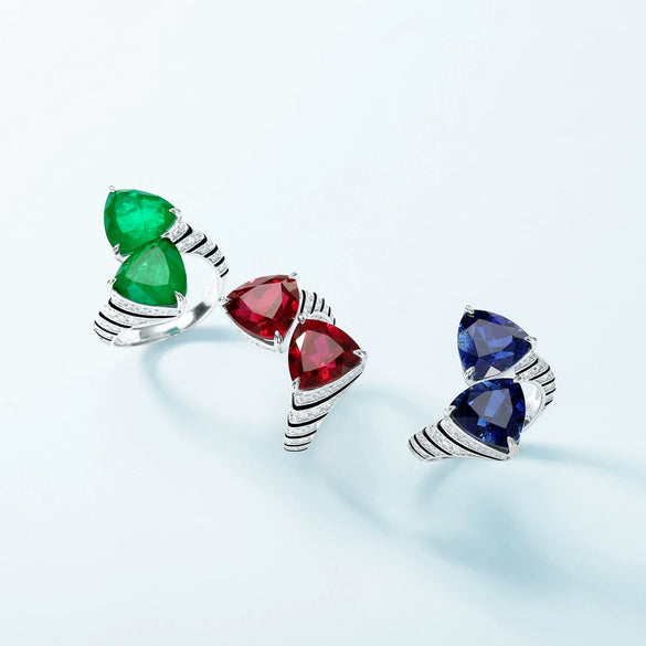 Ring S925 Silver Inlay Cultivation Color Treasure Geometric Triangle Diamond Fashion Women's