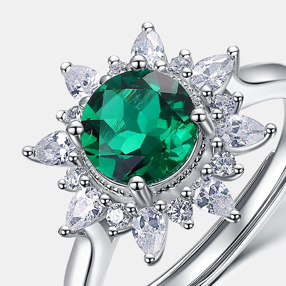 Ring S925 Silver Inlay Cultivation Diamond Retro Light Luxury Geometric Sunflower Style