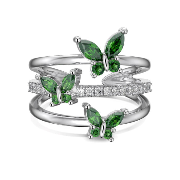 Ring S925 Silver Light Luxury Geometric Electroplating Winding Butterfly Adjustable Opening Women's